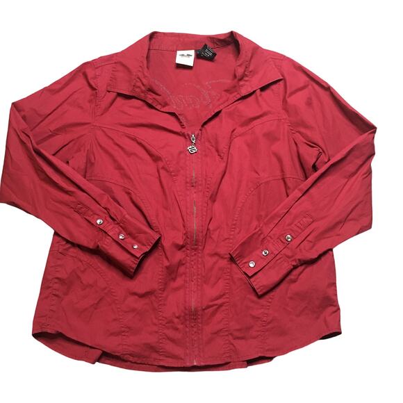 Harley Davidson Womens Zip Up Sequined Spell Out Logo Long Sleeve Top Red 1W - Picture 1 of 11